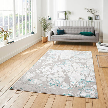 Apollo 2677 Modern Abstract Distressed Marble Metallic Shimmer High-Density Textured Low Profile Short-Pile Grey/Green/Cream Rug-Think Rugs-Rug Love - The Most Loved Rug Store